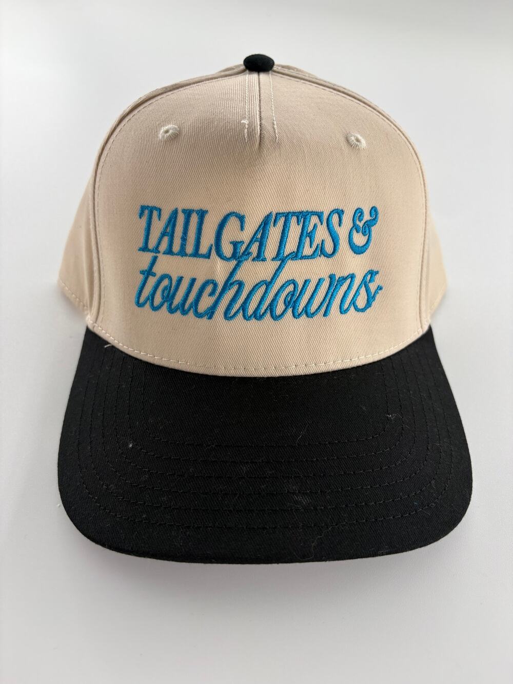 Tailgates & Touchdowns Trucker Hat Cream Black Snapback Cap